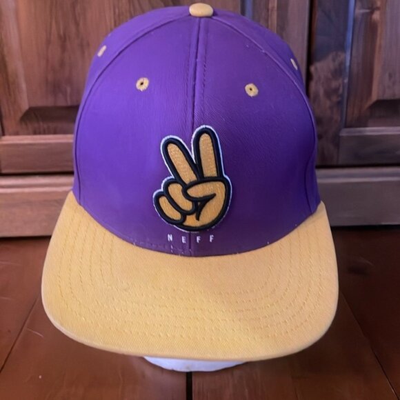 Neff Hardwood Peace Sign Purple and Gold SnapBack Cap Hat - Picture 2 of 9